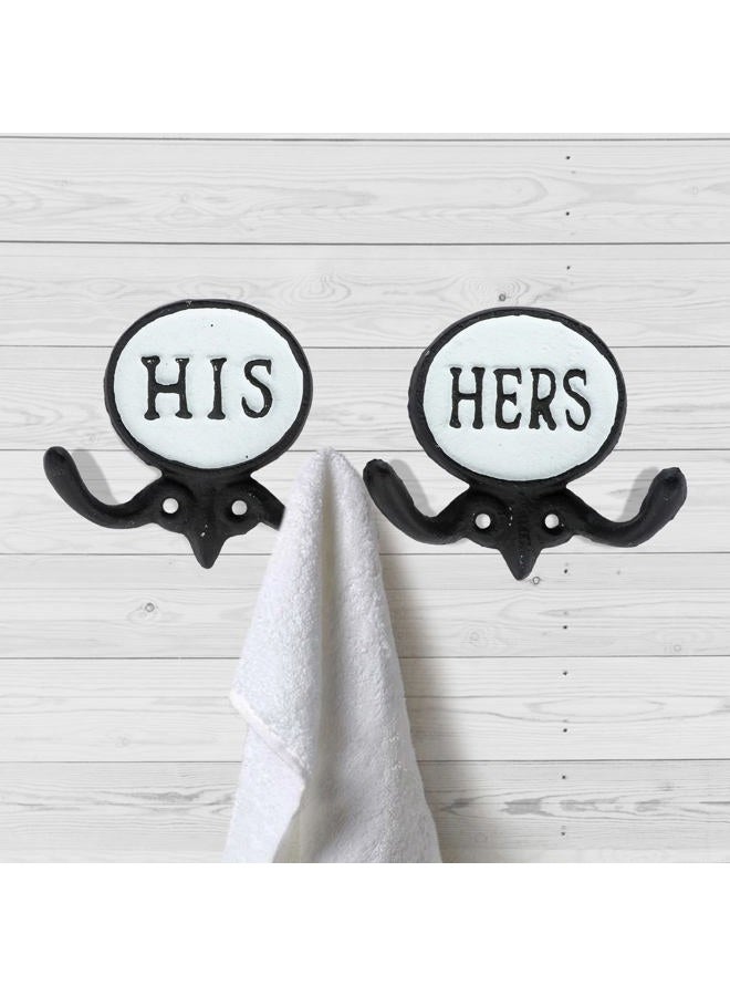 WallCharmers Set of 2 His and Hers Towel Hooks for Bathrooms, Mr & Mrs. Farmhouse and Rustic Bathroom Hooks for Towels, Black & White - Image 2