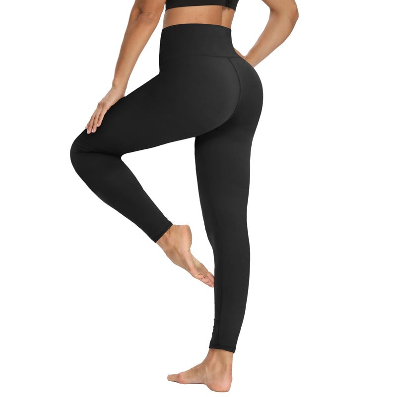 YOLIX Workout Black Leggings for Women - High Waisted Yoga Pants Tummy Control Compression for Running - Image 1