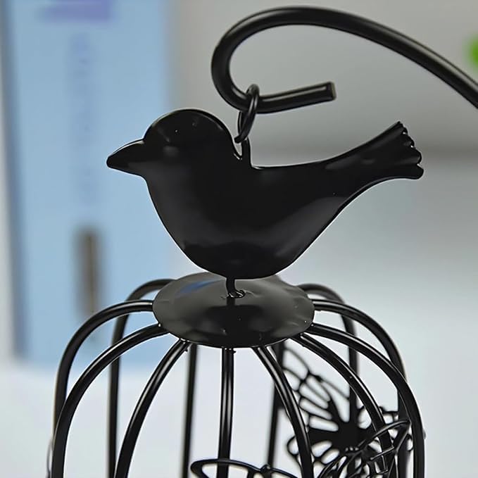 SHOPECOM Bird Cage Metal Lanterns Black Hanging Hollow Candle Stick Collection Retro Butterfly Candle Holder Antique Moroccan Black Ornate Lanterns for Decorative Living Room Home Bedroom - Image 3