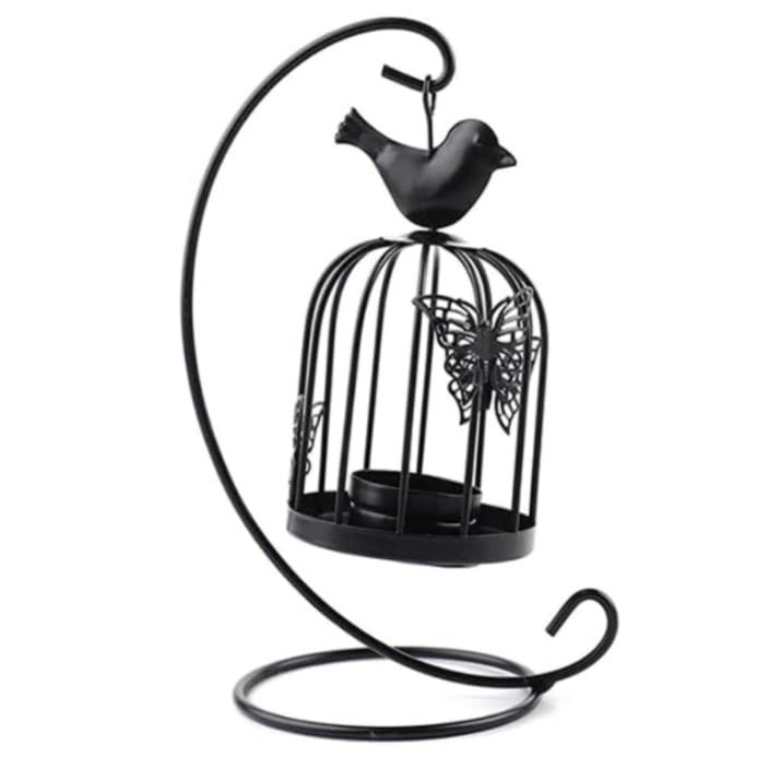SHOPECOM Bird Cage Metal Lanterns Black Hanging Hollow Candle Stick Collection Retro Butterfly Candle Holder Antique Moroccan Black Ornate Lanterns for Decorative Living Room Home Bedroom - Image 1