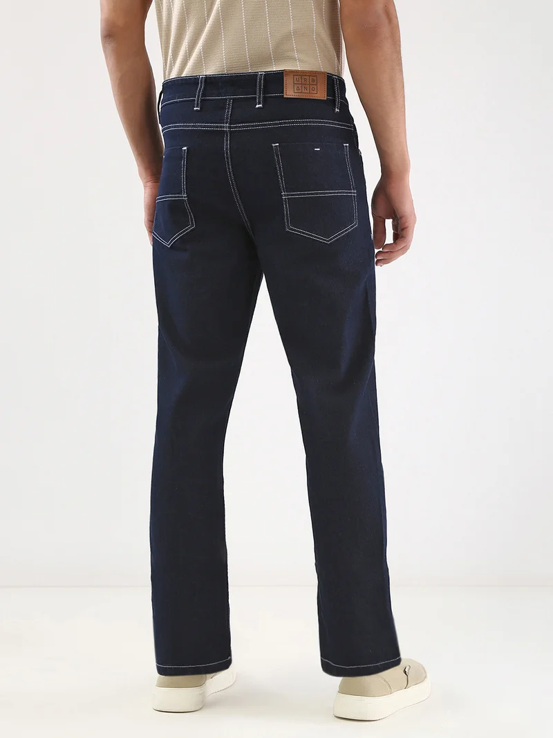 Urbano Fashion  Urbano Fashion Men's Dark Blue Straight Fit Washed Jeans Stretchable  | Best Price UAE