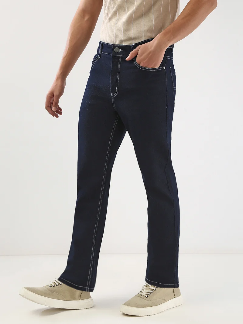 Urbano Fashion  Urbano Fashion Men's Dark Blue Straight Fit Washed Jeans Stretchable  | Best Price UAE