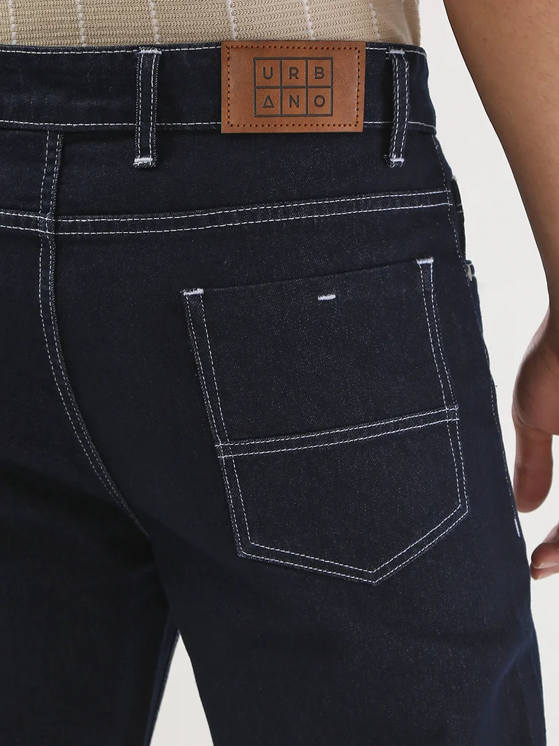 Urbano Fashion  Urbano Fashion Men's Dark Blue Straight Fit Washed Jeans Stretchable  | Best Price UAE