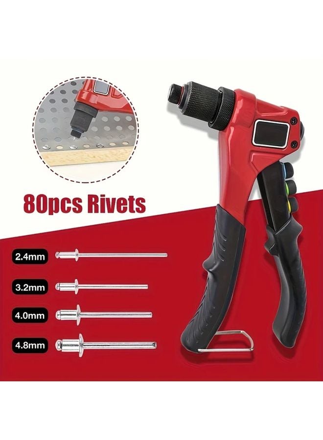 Heavy Duty 4 in 1 Manual Rivet Gun Set with 80 Rivets 4 Interchangeable Heads 1 Set - Image 2