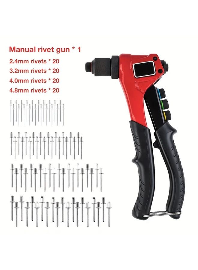 Heavy Duty 4 in 1 Manual Rivet Gun Set with 80 Rivets 4 Interchangeable Heads 1 Set - Image 1