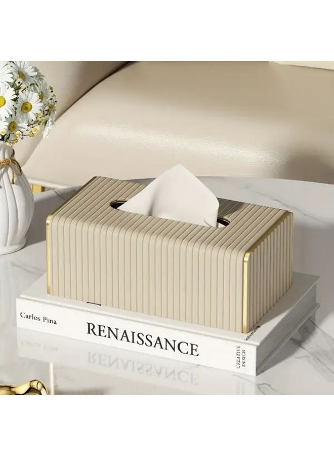 Dark Gray Tissue Box Holder With Golden Trim Elegant Pull Out Dispenser For Home Decor - Image 3