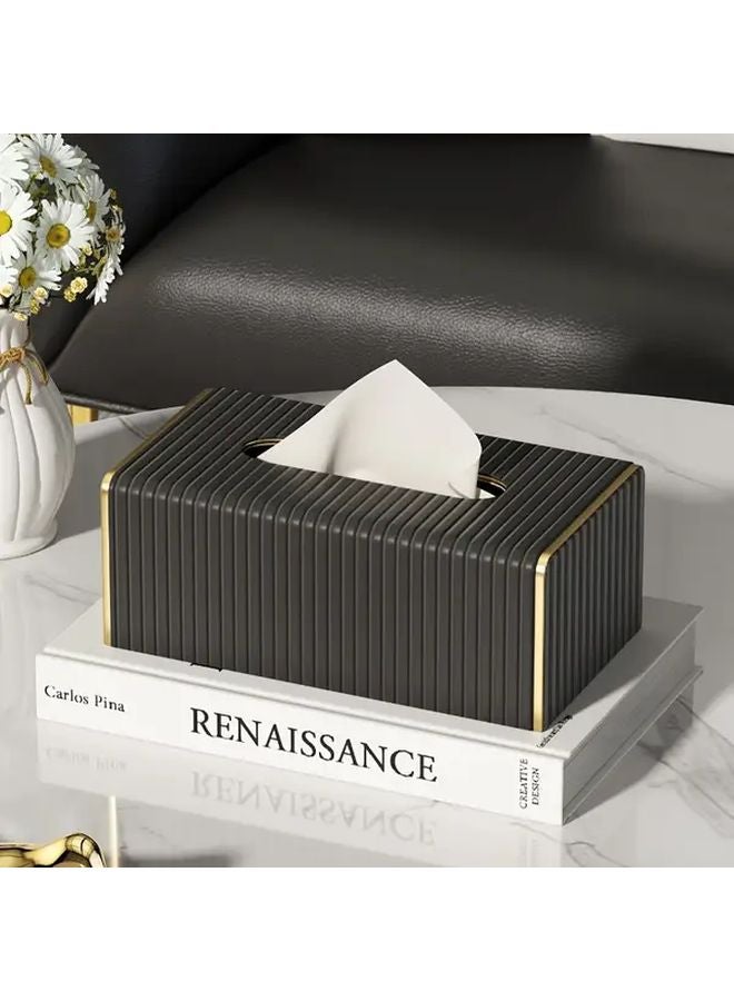Dark Gray Tissue Box Holder With Golden Trim Elegant Pull Out Dispenser For Home Decor - Image 4
