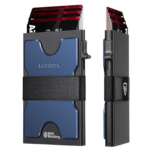 RUNBOX Mens Business Card Holder, Slim Card Wallet for Men and Women, Minimalist RFID Blocking Wallet with Pop-Up Function, Thin Design, Metal Cases Holds 6+6 Cards, Gifts for Men, Men's Accessories - Image 1