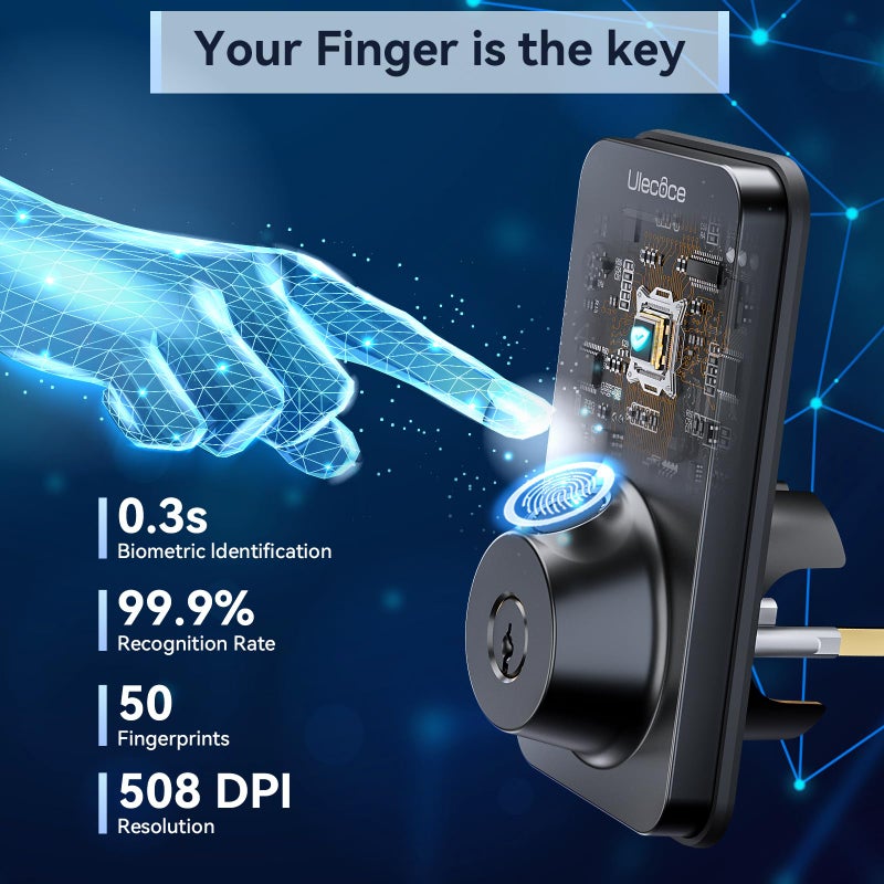 Ulecoce Fingerprint Keypad Deadbolt with Handle Set, Keyless Entry Door Lock, Door Locks for Front Door Lock Set, App Control, Auto Locking, Easy to Install, Matte Black - Image 4