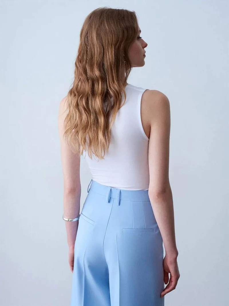 Dilvin DILVIN Sleeveless Cowl Neck Jersey Blouse