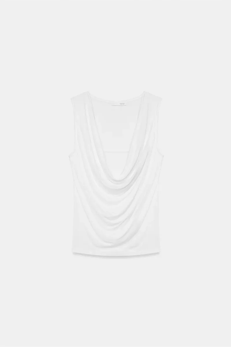 Dilvin White DILVIN Sleeveless Cowl Neck Jersey Blouse for Women | Best Price UAE