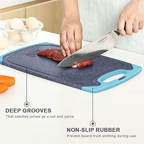 Viretang Plastic Cutting Board, 3 Pieces Dishwasher Safe Cutting Boards with Juice Grooves, Easy Grip Handle, Non-Slip, with Grinding Area for Grinding Garlic and Ginger（aqua） - Image 2