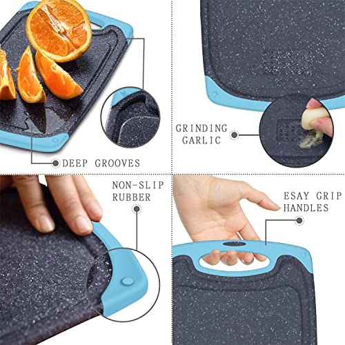 Viretang Plastic Cutting Board, 3 Pieces Dishwasher Safe Cutting Boards with Juice Grooves, Easy Grip Handle, Non-Slip, with Grinding Area for Grinding Garlic and Ginger（aqua） - Image 4