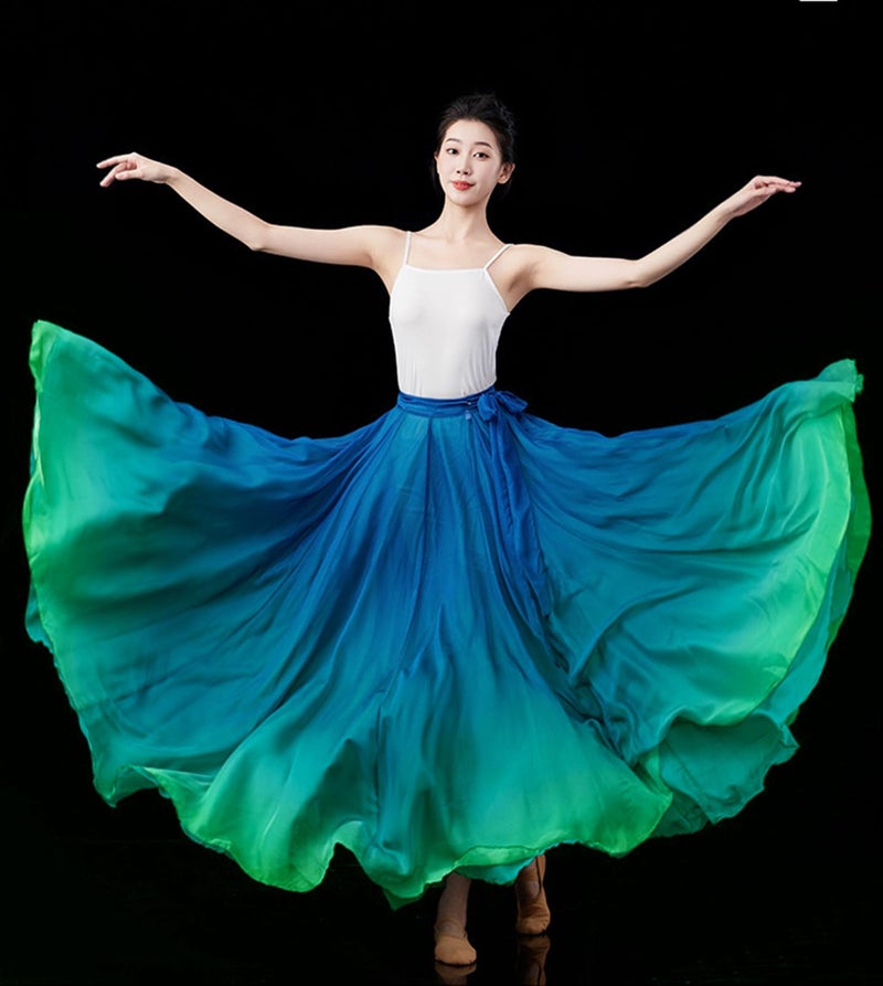 ZX Z&X Modern Ballet Lyrical Dance Skirt Gradient Color Sheer Long Flowy Skirts for Ballerinas Photography Performance Blue Green - Image 3