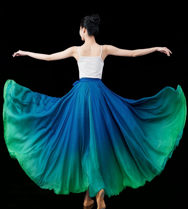ZX Z&X Modern Ballet Lyrical Dance Skirt Gradient Color Sheer Long Flowy Skirts for Ballerinas Photography Performance Blue Green - Image 4