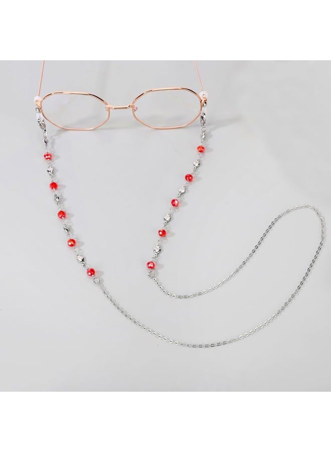 Hongeely Eyeglass Chain Silver Stainless Steel Handmade Necklace for Reading Glasses Sunglass Beaded Chains for Men Women (（Love Heart + Red beads）handmade chain（A）) - Image 3