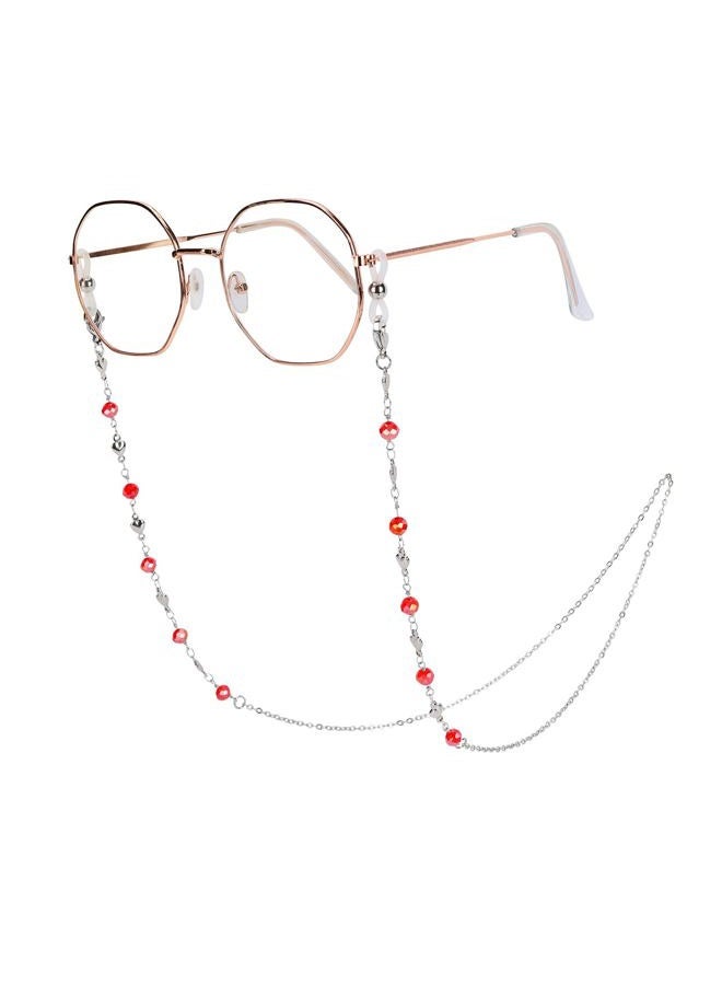 Hongeely Eyeglass Chain Silver Stainless Steel Handmade Necklace for Reading Glasses Sunglass Beaded Chains for Men Women (（Love Heart + Red beads）handmade chain（A）) - Image 1