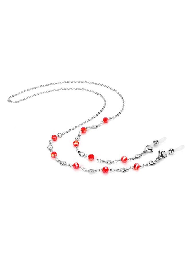 Hongeely Eyeglass Chain Silver Stainless Steel Handmade Necklace for Reading Glasses Sunglass Beaded Chains for Men Women (（Love Heart + Red beads）handmade chain（A）) - Image 2