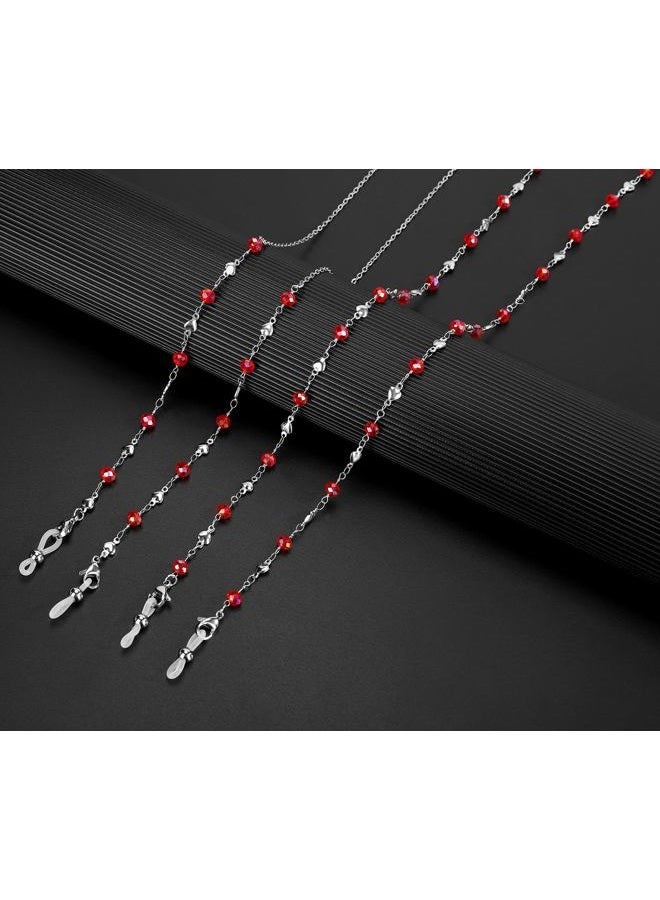 Hongeely Eyeglass Chain Silver Stainless Steel Handmade Necklace for Reading Glasses Sunglass Beaded Chains for Men Women (（Love Heart + Red beads）handmade chain（A）) - Image 4