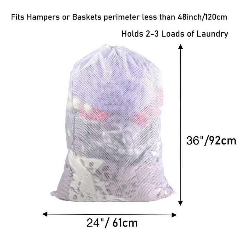Polecasa Heavy Duty Large Mesh Laundry Bag With Drawstring Closure And Id Tag  Durable Laundry Bag With 100G Diamond Mesh (24""X 36""| 1 Pack) - White - Image 4