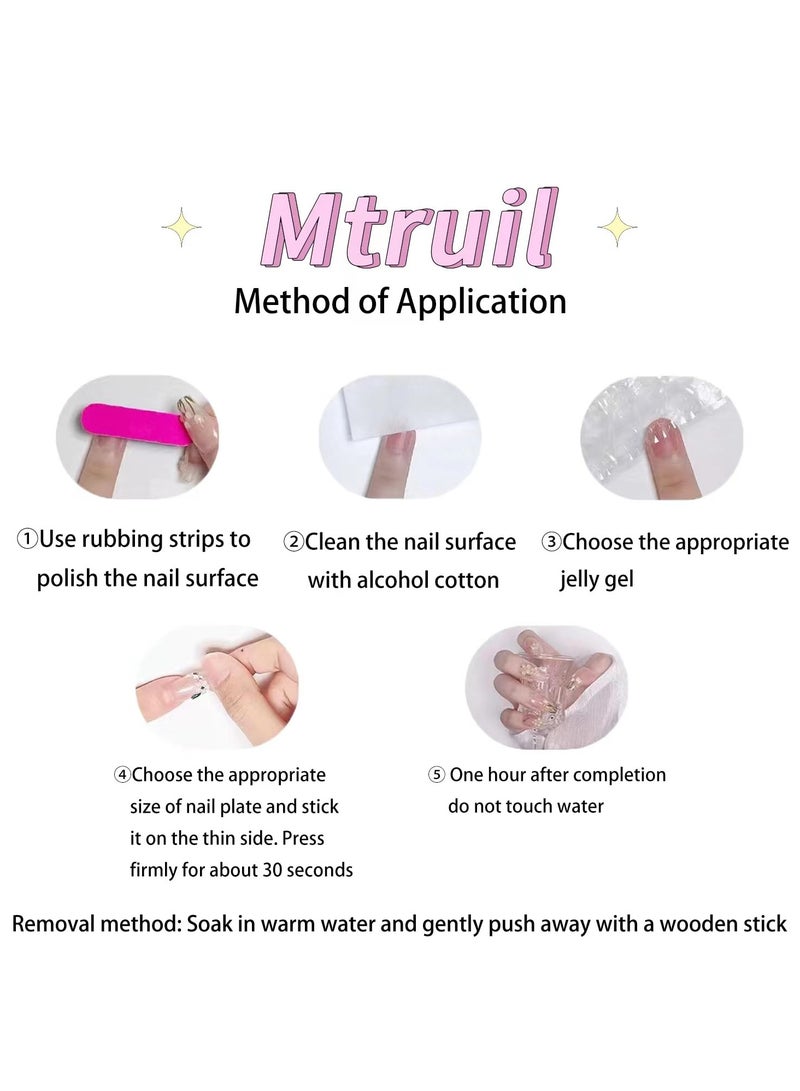 Nail Art Women Manicure，Nails Press on White French Tip Fake Nails Duck Feet Style Full Cover False Nails with Rhinestone ＆ Floral Designs Glossy Stick on Nails Reusable Nails for Kit 24 Pcs - Image 4