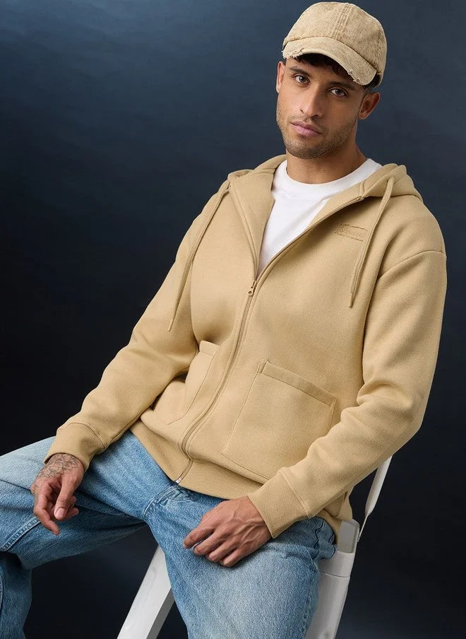 The Souled Store  The Souled Store Men Oversized Fit Solid Beige Hoodie  | Best Price UAE