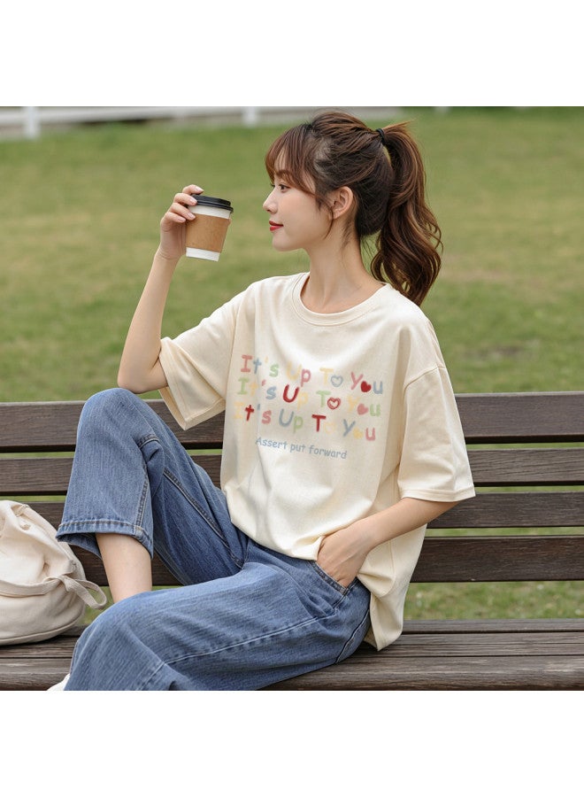 TonLion Women's Short Sleeve T-shirt Summer 2025 Sweet Cute Versatile Cotton Casual Round Neck Tee - Image 4