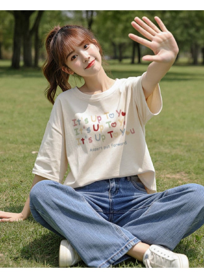TonLion Women's Short Sleeve T-shirt Summer 2025 Sweet Cute Versatile Cotton Casual Round Neck Tee - Image 1