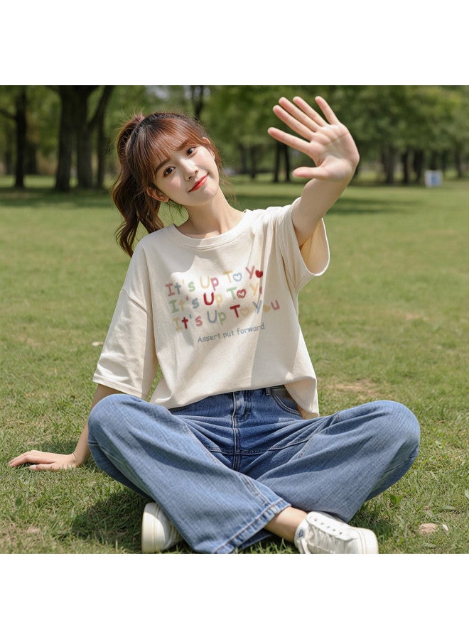 TonLion Women's Short Sleeve T-shirt Summer 2025 Sweet Cute Versatile Cotton Casual Round Neck Tee - Image 2