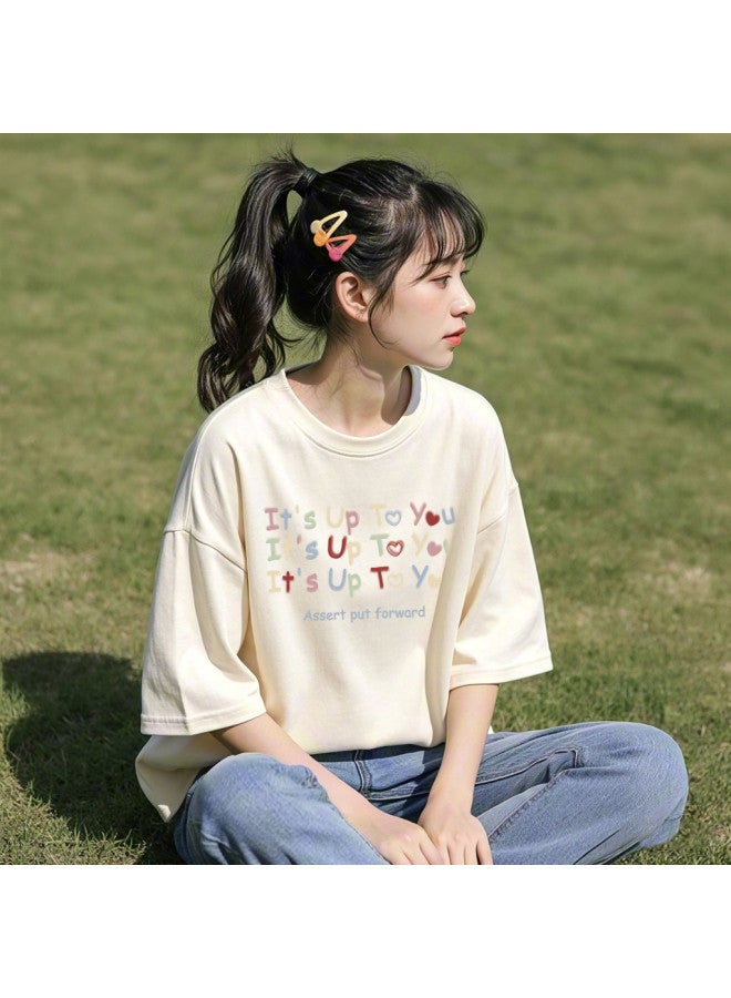TonLion Women's Short Sleeve T-shirt Summer 2025 Sweet Cute Versatile Cotton Casual Round Neck Tee - Image 3