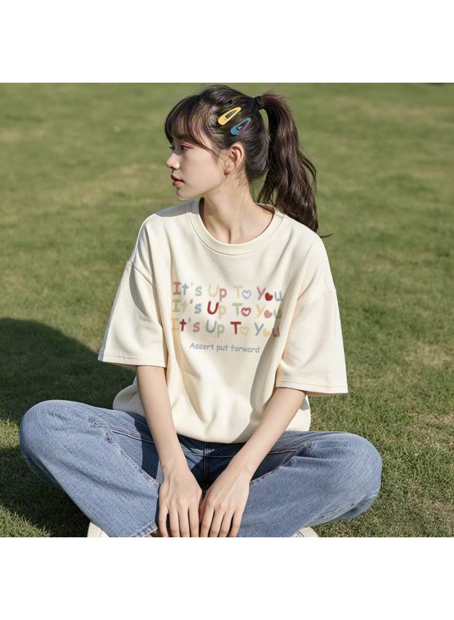 TonLion Women's Short Sleeve T-shirt Summer 2025 Sweet Cute Versatile Cotton Casual Round Neck Tee - Image 5