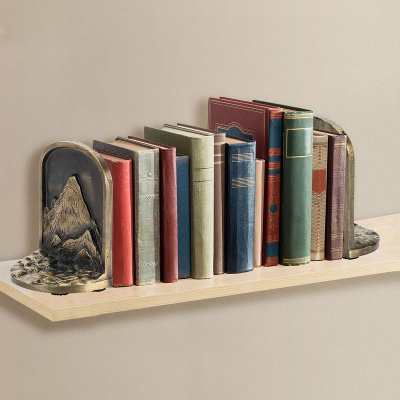 CRAFTSMAN ROAD Cast Iron Mountain Bookends Set, Antique Brass Book Ends, 2 Decorative Book Holders for Shelves or Bookcase, Stylish Brass, Non-Skid Anti-Slip Heavy Duty, Home DÃ©cor Gift - Image 3
