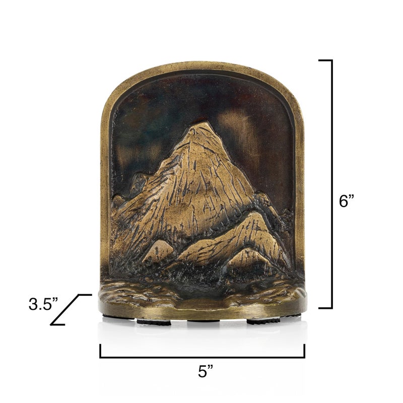CRAFTSMAN ROAD Cast Iron Mountain Bookends Set, Antique Brass Book Ends, 2 Decorative Book Holders for Shelves or Bookcase, Stylish Brass, Non-Skid Anti-Slip Heavy Duty, Home DÃ©cor Gift - Image 2