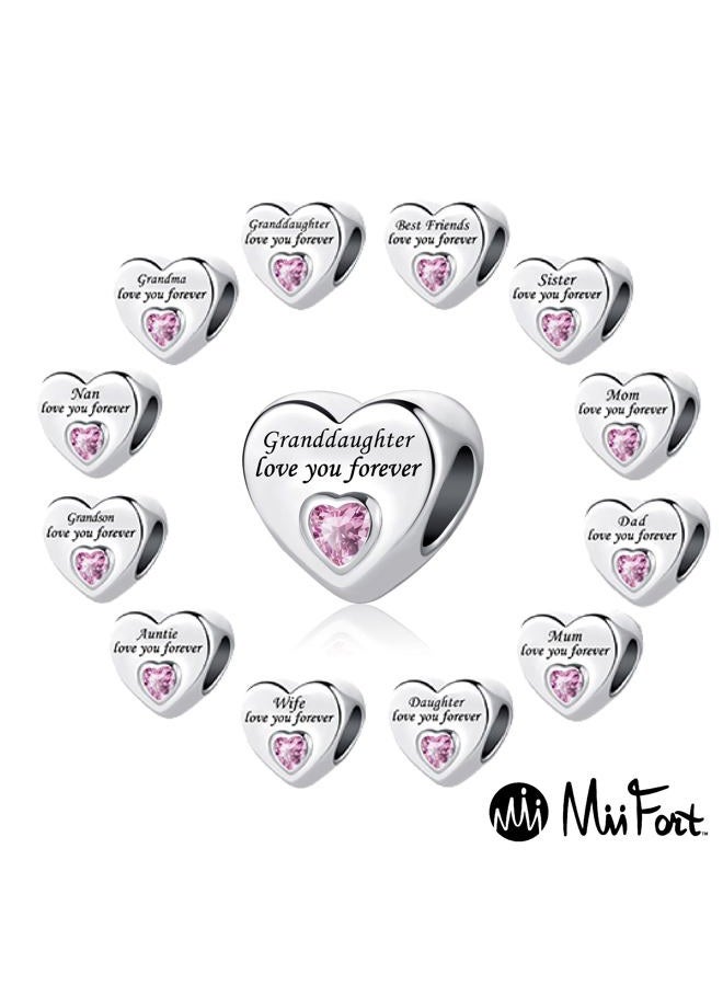 MiiFort Women Men Family Series Love Heart Charm for Bracelets Pendant Necklaces Love You Forever Pink Cubic Zirconia, Cubic Zirconia, Cubic Zirconia - Image 4