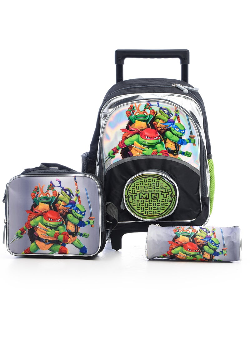 Ninja Turtles School Bag - Trolley Bag with Lunch Bag and Pencil Case - Image 1