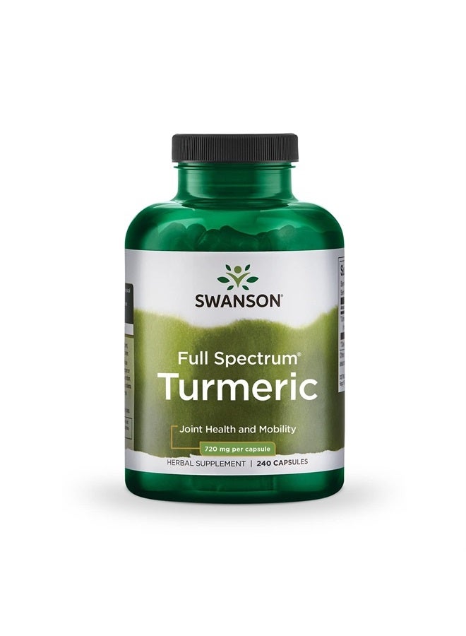 SWANSON Turmeric Antioxidant, Joint Health, Cardiovascular, Liver Detox, Mood and Memory Support Supplement Curcuma Longa (Rhizome) 720 mg, 240 Capsules, 120 Servings, 1.44 Grams per Serving - Image 1