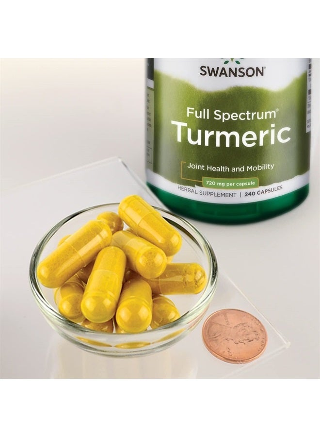 SWANSON Turmeric Antioxidant, Joint Health, Cardiovascular, Liver Detox, Mood and Memory Support Supplement Curcuma Longa (Rhizome) 720 mg, 240 Capsules, 120 Servings, 1.44 Grams per Serving - Image 2