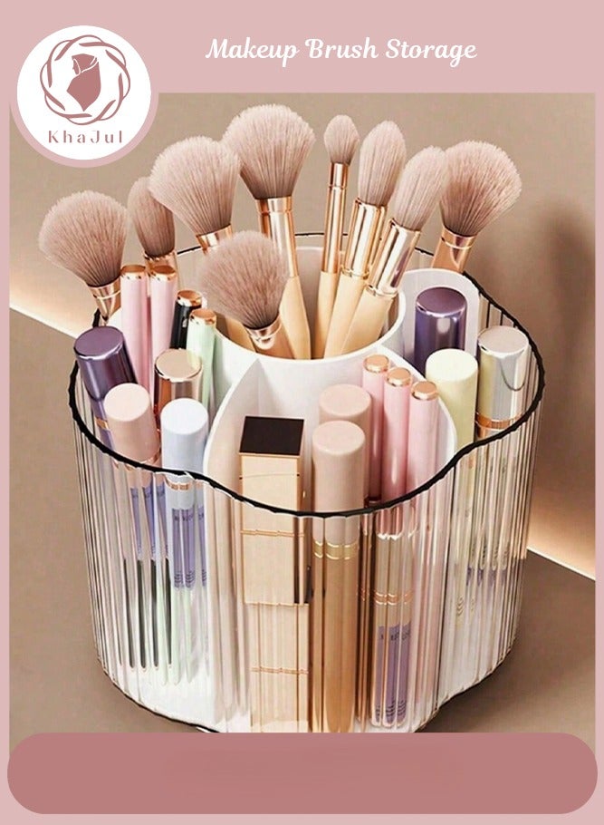 KHAJUL Desktop Rotating Makeup Brush Storage , Cosmetic Organizer Shelf For Storing Eyeshadow Lipstick Brushes (Transparent) - Image 1