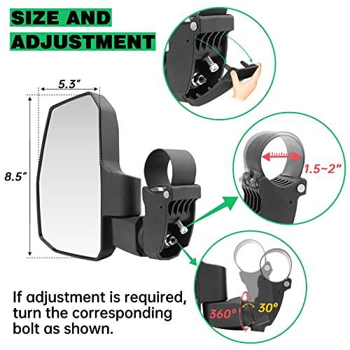 SHEJISI UTV Side Mirrors,You No Longer Need to Adjust by Hand,Innovative Automatic Reset Function,for 1.5"-2.0" Roll Cage,Compatible with Polaris RZR,Can Am Maverick,Honda Pioneer SXS,Kawasaki Mule - Image 5