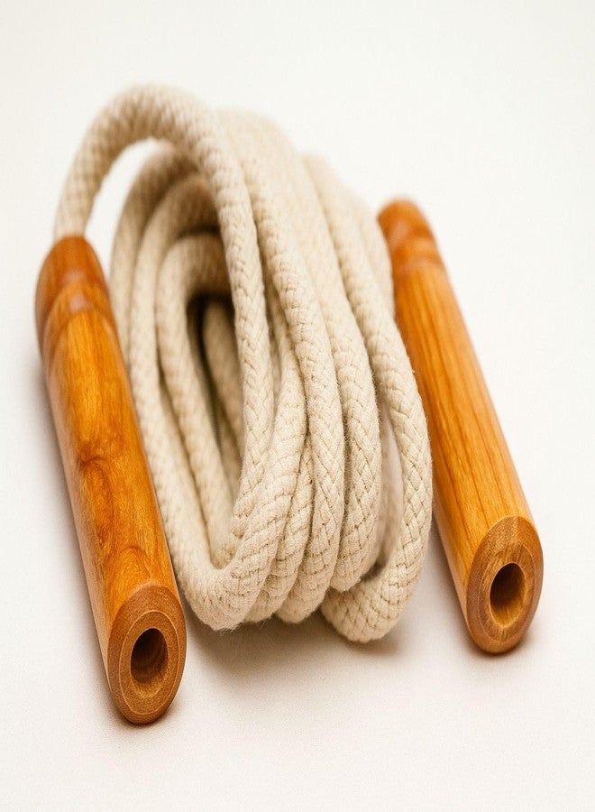 AARMAX Wooden Jumping Skipping Rope | Unisex | Brown Handle | White Rope | Exercise & Fitness & Workout | - Image 2