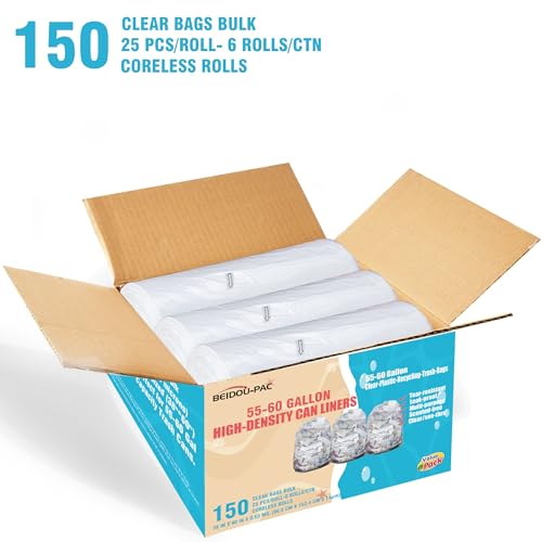 BEIDOU-PAC BEIDOUPAC 5560 Gallon Trash Bags 150 Count Bulk Heavy Duty Clear Plastic Recycling Garbage Bags Multipurpose Can Liners for Business Home Commercial Industrial Contractors Storage Outdoor - Image 5