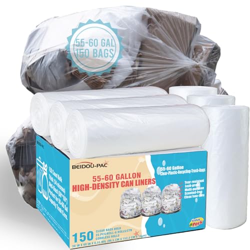 BEIDOU-PAC BEIDOUPAC 5560 Gallon Trash Bags 150 Count Bulk Heavy Duty Clear Plastic Recycling Garbage Bags Multipurpose Can Liners for Business Home Commercial Industrial Contractors Storage Outdoor - Image 2