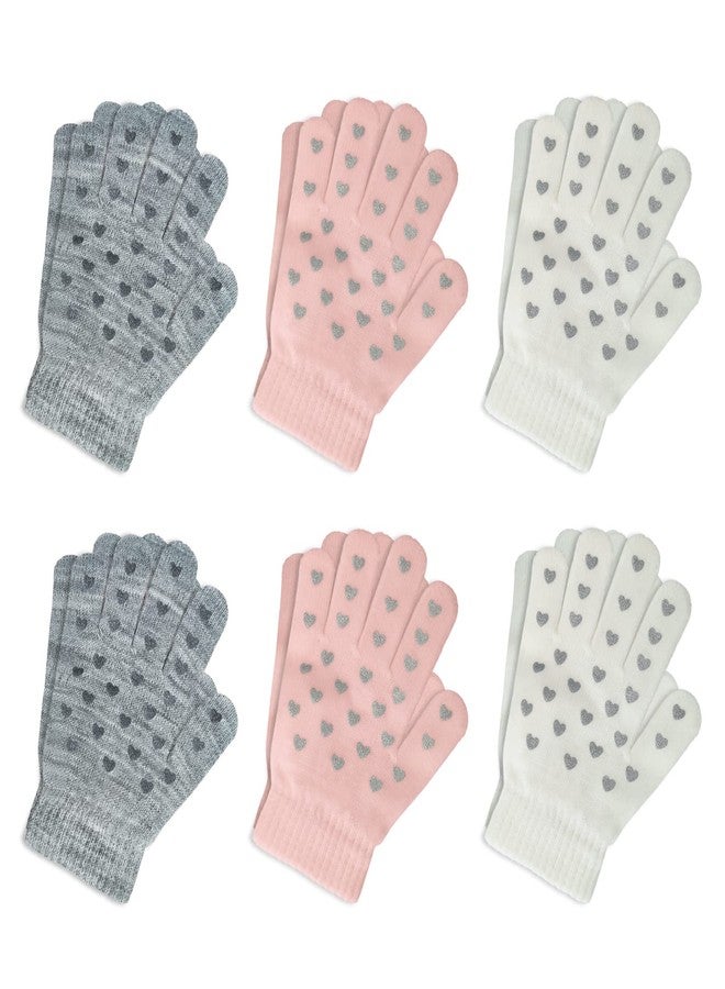 Evridwear Boys Girls Magic Stretch Gripper Gloves 6 Pairs Assortment, Kids Winter Warm Gloves Children (Heart Printing) - Image 1