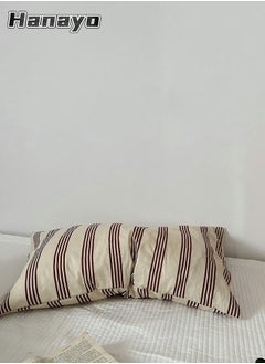 Hanayo Pillow Protector Set of 2 Pillows Case Cover Premium Quality Soft Cotton Pillowcase Set Brown Strip( 74 x 48cm)  - Image 1