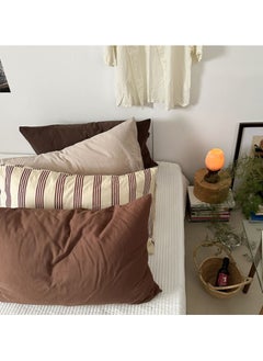 Hanayo Pillow Protector Set of 2 Pillows Case Cover Premium Quality Soft Cotton Pillowcase Set Brown Strip( 74 x 48cm)  - Image 2