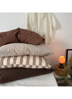 Hanayo Pillow Protector Set of 2 Pillows Case Cover Premium Quality Soft Cotton Pillowcase Set Brown Strip( 74 x 48cm)  - Image 3