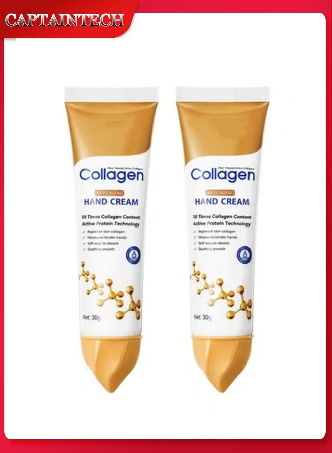Captaintech 2-PACKS Collagen Anti Wrinkle Hand Cream, Nourishing Whitening Moisturizing Skin Care Cream, Fast Absorbing Anti Ageing Hand Cream, Smooth And Soft Skin Crack Repair Cream To Remove Wrinkles Darknes - Image 1