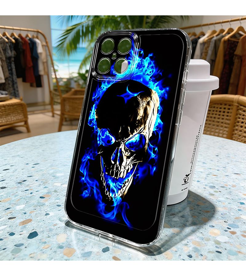 Phone Case Compatible With Huawei Honor Y9s Metal Texture Skull Blue Flame Design Pattern Cover - Image 5