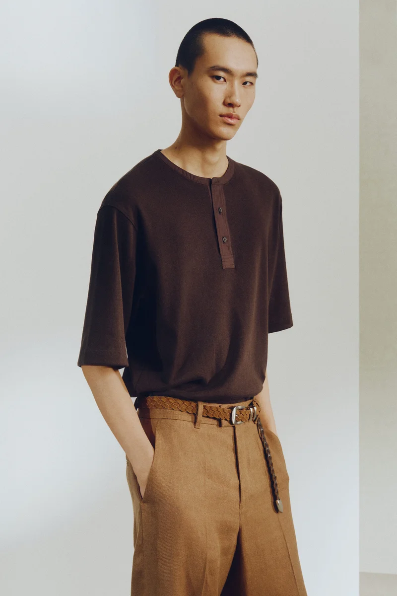 Loose Fit Linen-blend Henley top