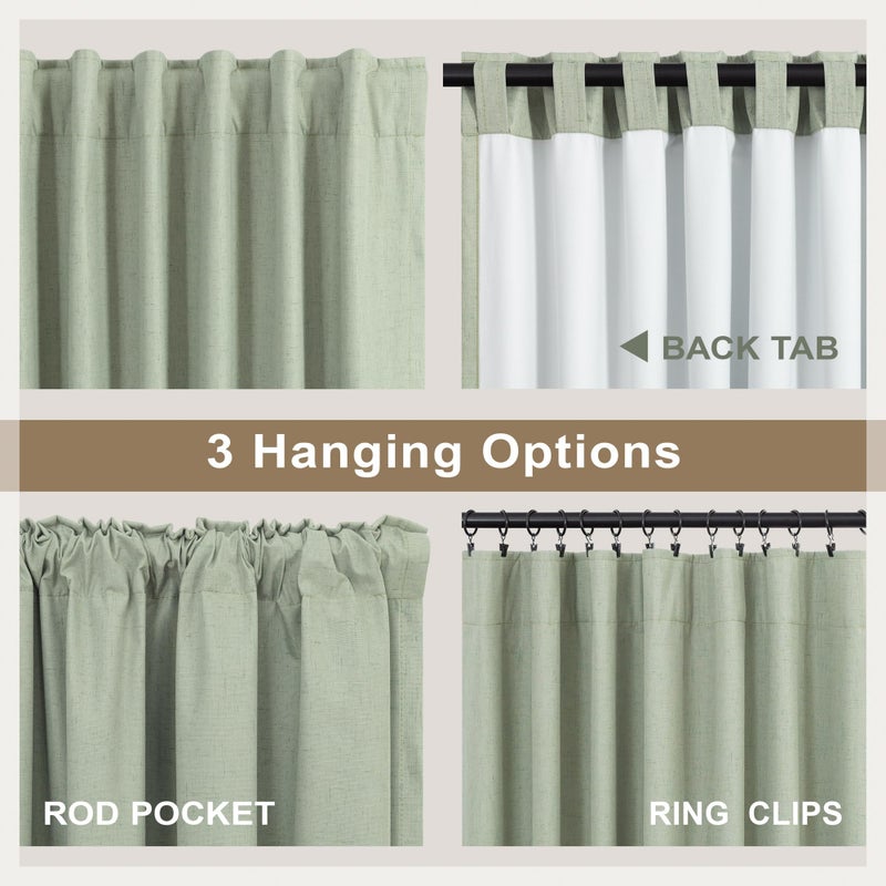 DANCURTON Sage Green Curtains 84 Inch Length 2 Panels Set for Bedroom Back Tab Blocking Light Sage Boho Blackout Linen Drapes Thermal Insulated Black Out Room Darkening Window Curtain for Living Room 52x84 Long - Image 4